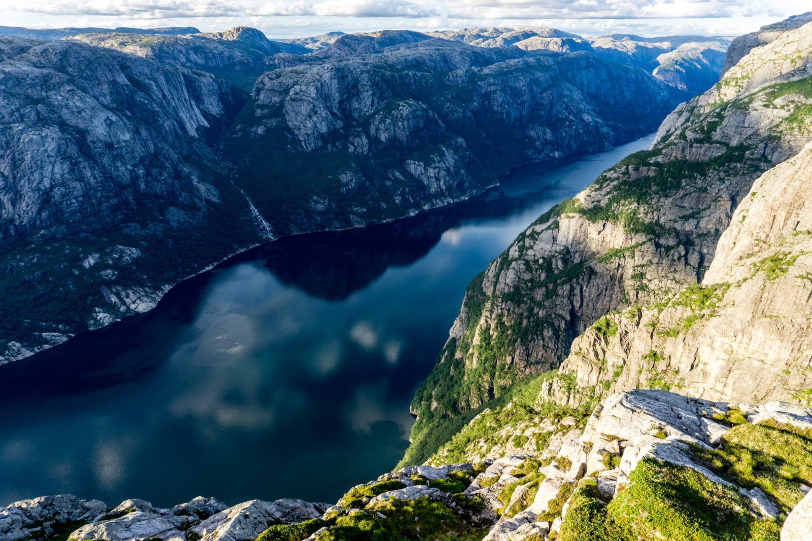 Lysefjord between steep mountains in Rogaland